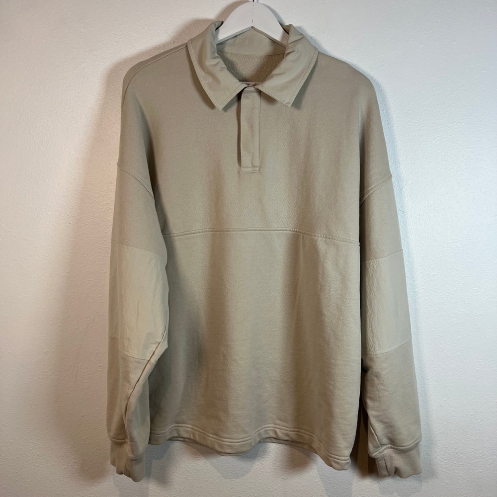 alo Yoga Mixmatch Rugby Sweatshirt Mens Size M Bone Athleisure Casual